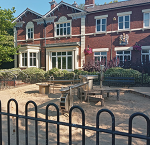 Brampton Museum with play area, on a sunny day